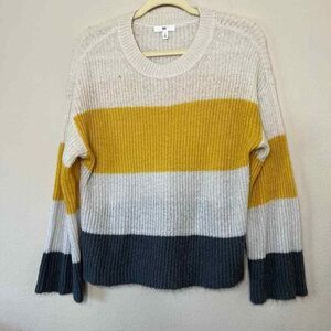 BP Nordstrom Women‎ Small Colorblock Striped Knit Sweater Mustard Grey Cream